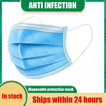 

Disposable Protective Mask 10-500pcs Antibacterial Non wove 3 Layer Safe Breathable Meltblown Cloth Facial Cover Anti Dust Mask