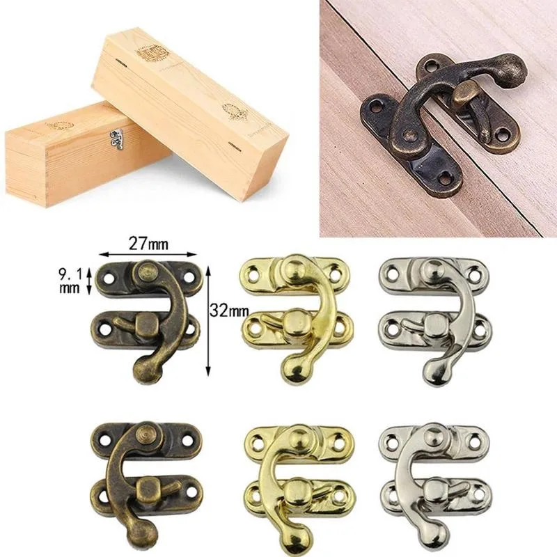 One Set Vintage Metal Hardware Wooden Box Decorative Latch Clasps Lock Padlock Hasp With Screws furniture hardware toggle latches decorative latches