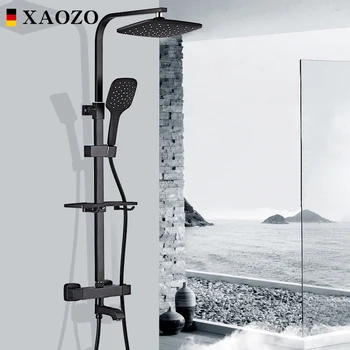 

Bathroom Shower Set Themostatic Rain Waterfall Brass Shower Faucets Set Head Bath black Mixer with Hand Shower Faucet Rainfall