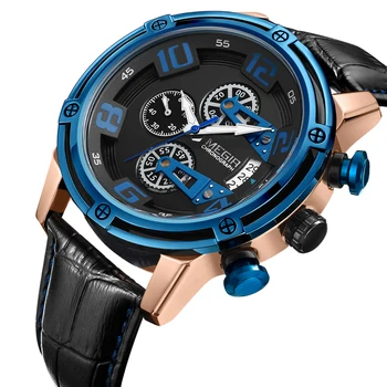 

Reloje Masculino 2019 MEGIR Men Watch Leather Automatic date Sport Quartz Watches Mens Luxury Brand Waterproof Clock Stop Watch