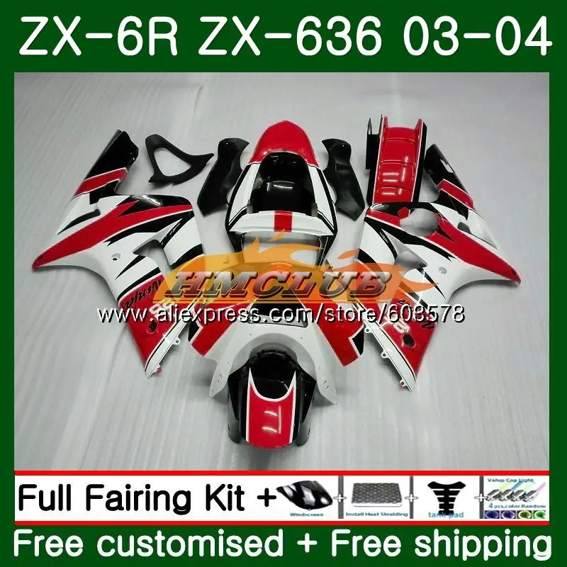 Средства ухода за кожей для KAWASAKI NINJA ZX600 ZX-636 ZX-6R 2003 2004 34CL. 0 ZX 636 6 R 600CC ZX6R 03 04 ZX636 ZX 6R 03 04 обтекатель красного и белого цвета