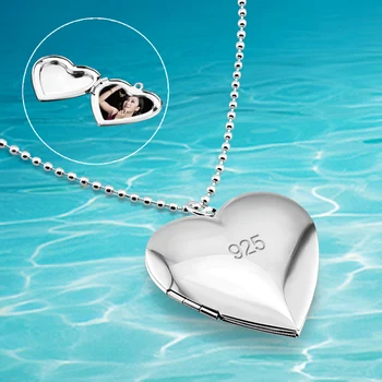 

925 sterling silver photo cassette necklace, Exaggerated heart pendant.can put photo woman necklace fashion commemorative gifts