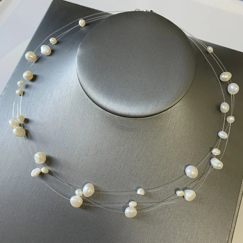 Natural White Freshwater Floating Pearl Necklace 