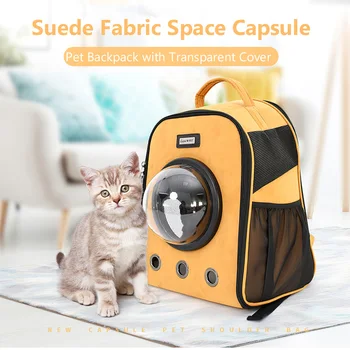 

Pet Carrier Backpack Window Travel Cat Carrier Small Dog Carrier Bag Suede Fabric Transparent Cover Pet Backpack for Cats Dogs