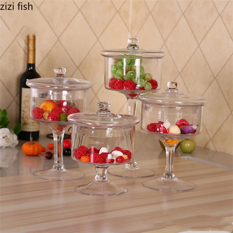 Şeffaf cam kavanozlar dekoratif meyve kasesi şeker kabı kristal saklama  kavanozu kapaklı mutfak baharat organizatörü|Saklama Şişeleri ve Kavanozları|  - AliExpress