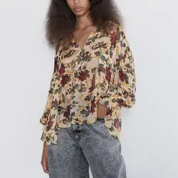 Женские цветочные рубашки осень 2019 Новая мода винтажные цветочные принты женская Свободная блузка