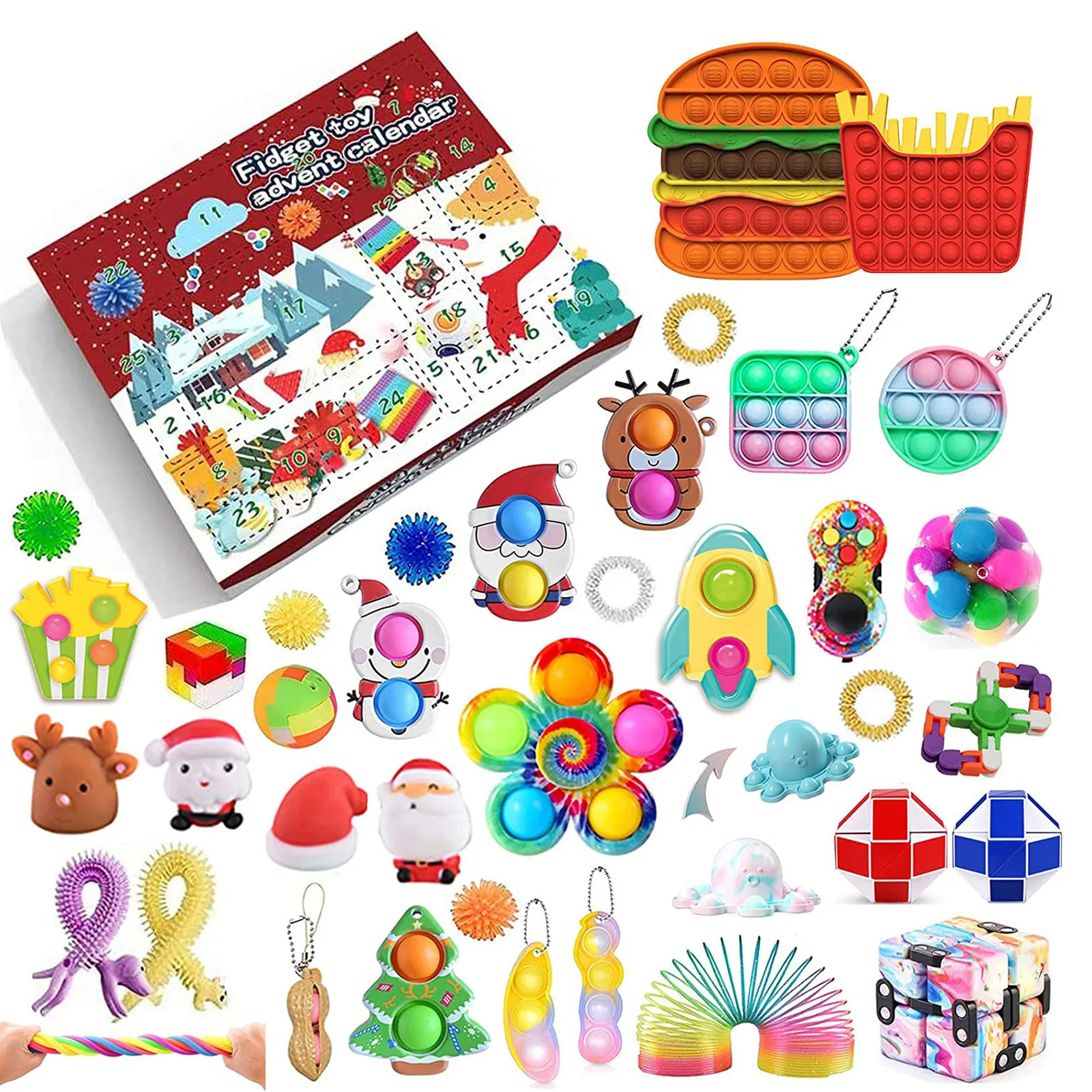 Stress Relief Christmas Surprise Box Gifts Xmas Party Favor Christmas Advent Calendar 2021 Fidget Christmas Countdown Calendar 24 Days Sensory Fidget Toy Set Novelty Decorations Squeezing Toy