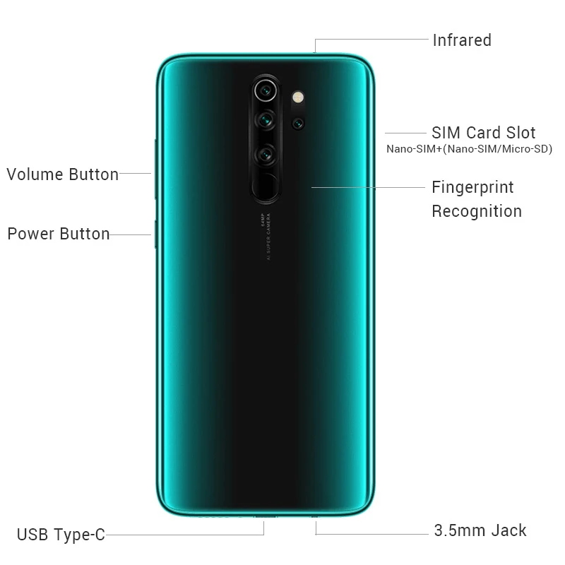 Мобильный телефон Xiaomi Redmi Note 8 Pro с глобальной прошивкой, 6 ГБ ОЗУ, 64 Гб ПЗУ, 64 мп, четыре камеры, 4500 мАч, MTK Helio G90T, 20 Мп, фронтальная, 6,53 дюйма