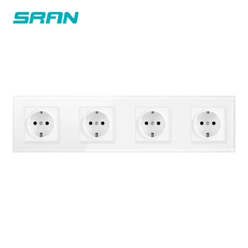 

SRAN Wall crystal glass panel 4 frame power socket,EU standard 16A plug grounded 344mm*86mm quadruple socket