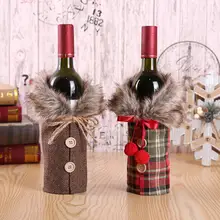 Рождественская плюшевая клетчатая Крышка для бутылки вина с бантом, пальто, пивная Крышка для бутылки шампанского, вечерние украшения, светодиодное Рождественское украшение, Декор