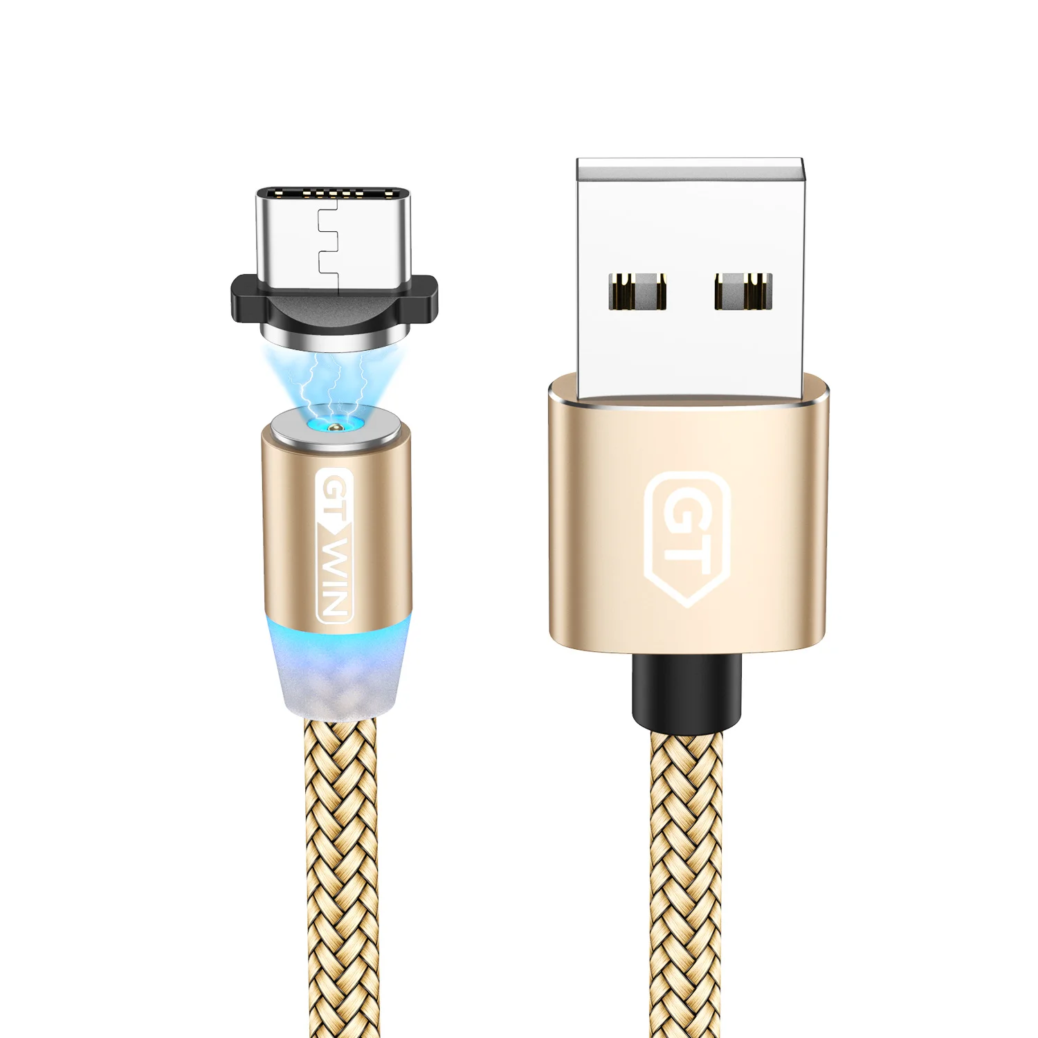 Gold GTWIN 1 м/2 м/3 м Магнитный кабель Micro usb type C Быстрая зарядка Магнитный зарядный провод Зарядка для iphone X Xr Xs xiaomi redmi note 7 - Цвет: Gold