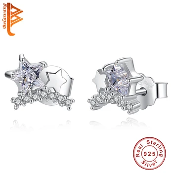 

2019 Original Clear Crystal Star Stud Earrings for Women Girls Party Valentines Day 925 Sterling Silver Earrings Jewelry Gift