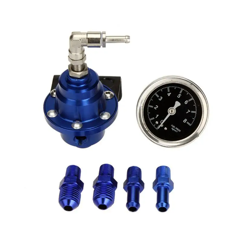 Универсальный Регулируемый Алюминиевый Регулятор давления топлива с манометром Комплект 7 цветов - Цвет: Синий