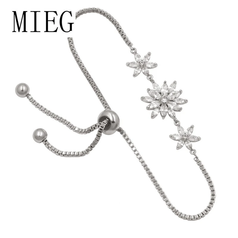 MIEG бренд сверкающий цветок кубического циркония с фианитом Боло браслет для женщин невесты или подружки невесты ювелирные изделия