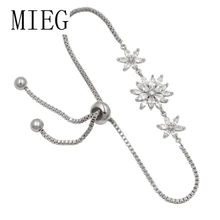 MIEG бренд сверкающий цветок кубического циркония с фианитом Боло браслет для женщин невесты или подружки невесты ювелирные изделия
