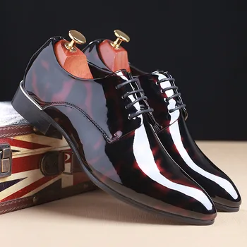 

Men Dress Shoes Men Formal Shoes Leather Luxury Fashion Pointed Toe Business Wedding Patent Leather Oxford Shoes Wedding Flats