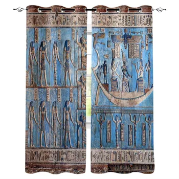 

Carvings Ancient Egyptian Temple Window Curtains LivingRoom Kitchen Curtains for Bedroom Left and Right Biparting Open Curtains