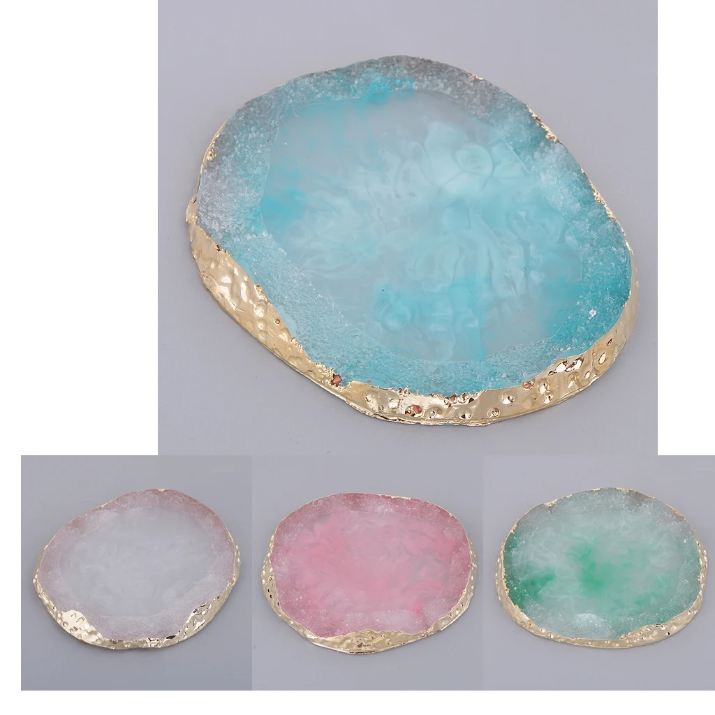 Gold Edge Charms/Pendant/Round Hanging Ornaments/Embellishments/Drink Coaster/Cup Mat/Jewelry Display Pad -Imitation Agate