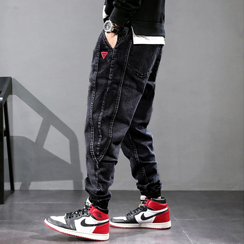 Japanese Style Fashion Men Jeans Vintage Designer Loose Denim Cargo Pants Spliced Harem Jeans Street Hip 5
