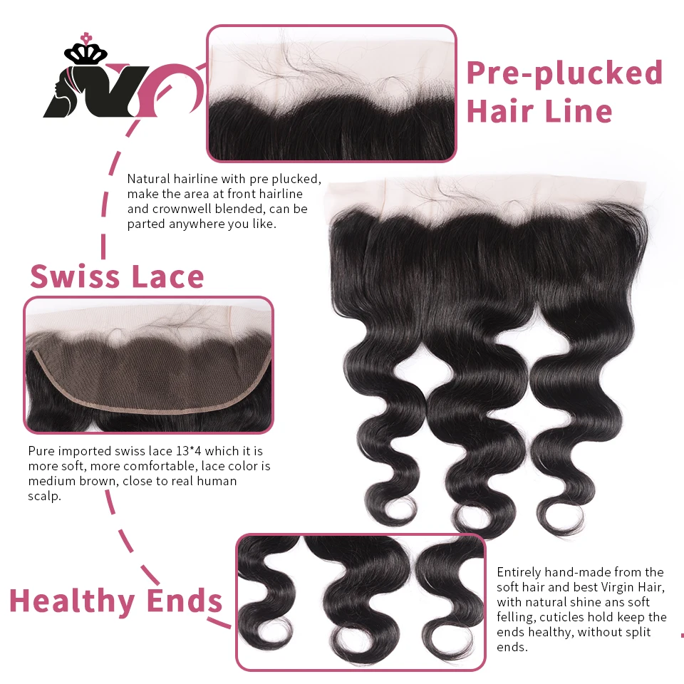 NY Body Wave Bundles With Frontal Peruvian Hair Bundles With 13*4 Swiss Lace Closure Natural Color Non-Remy Human Hair Cabelo