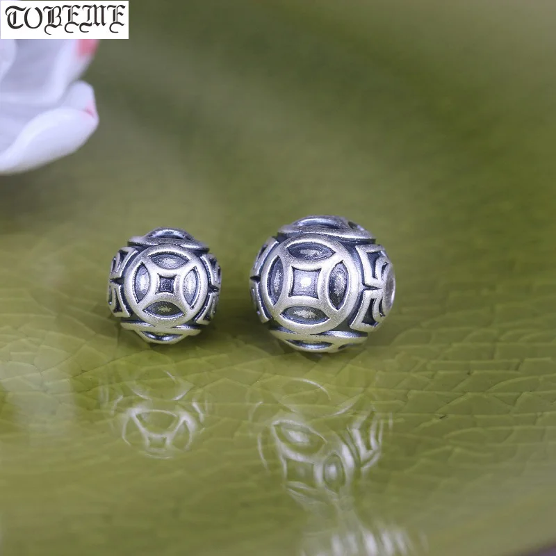 

100% 3D 999 Silver Jewelry Beads Hard Pure Silver the Chinese Ancient Coin Symbol Beads DIY Jewelry Beads Good Luck for Wealth