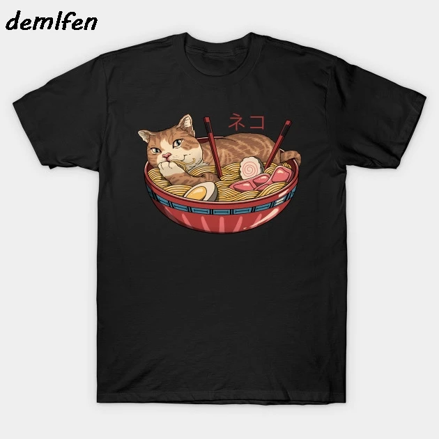 Neko Ramen v2 футболка забавная harajuku уличная мужская хлопковая рубашка с коротким