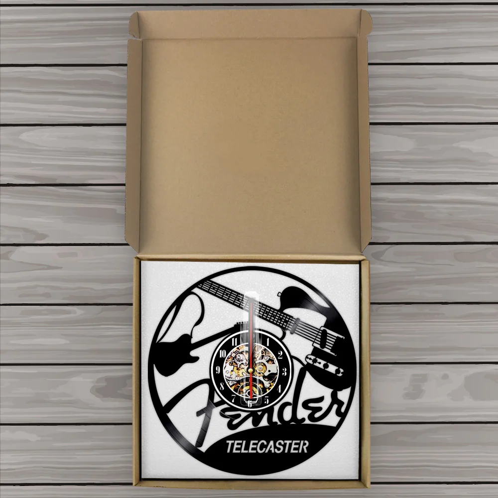 Online Elektrische Gitarre Design Vinyl Record Wanduhr Musical Instrumente Musik Studio Einzigartige Moderne Kunst Vintage Vinyl LP Wand Uhr
