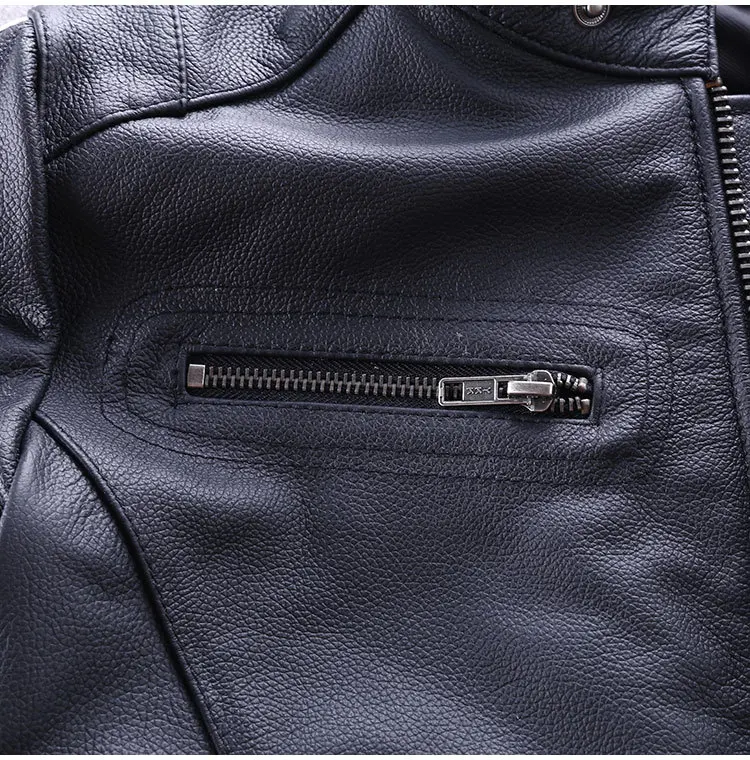 New Men Genuine Mortorcycle Leather Jacket Fashion Spliced Cowhide Biker Jackets Free Shipping