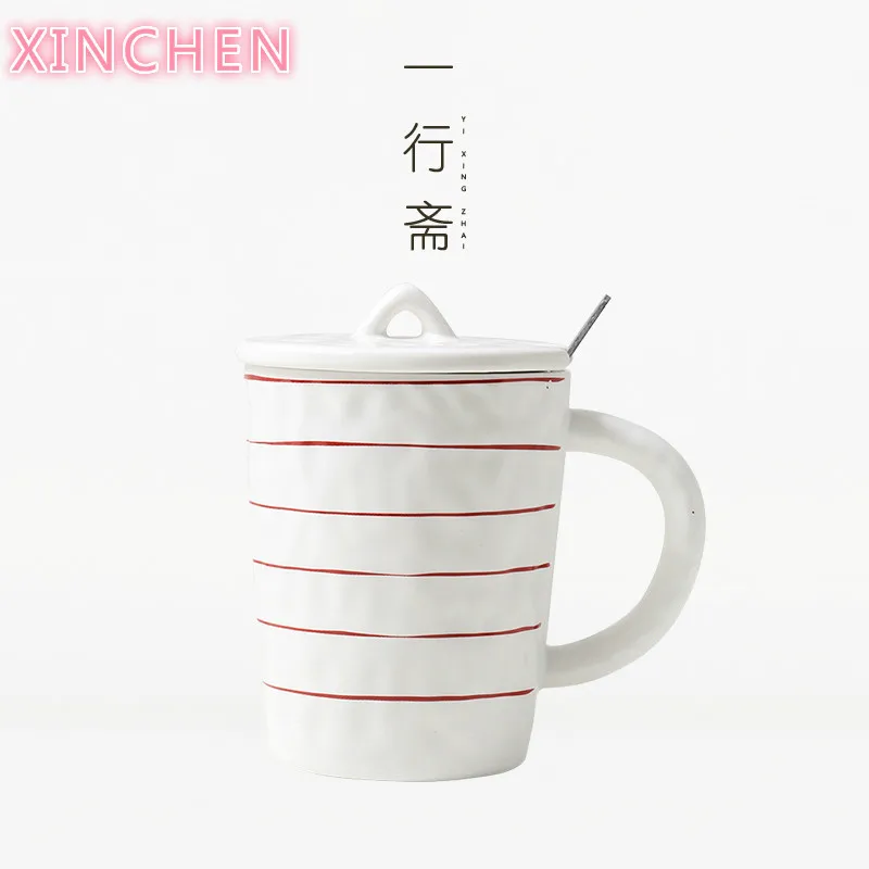 

XINCHEN Japanese Simple Geometric Pattern Ceramic Cup White Frosted Milk Mug Business Office Water Cup