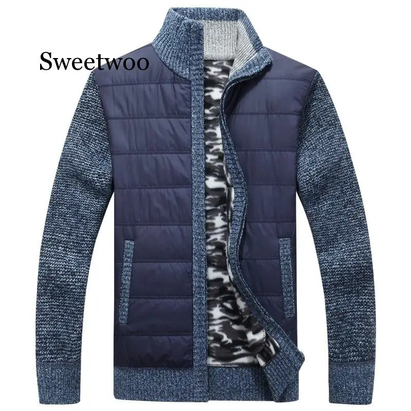 

Winter Men's Fleece Sweater Coat Thick Patchwork Wool Cardigan Muscle Fit Knitted Jackets Fashionable Male Clothing Autumn