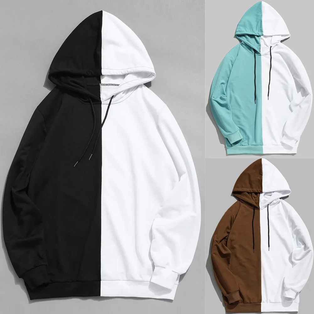 2021 New Mens Casual Sweatshirt Patchwork Slim Fit Hoodie Outwear Blouse Sweatshirt High Quality Simple Cool Fashion Sweatshirt 1