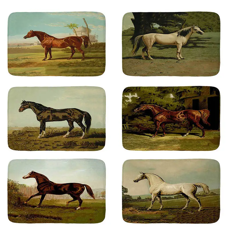 Фланелевый напольный коврик с рисунком лошади нескользящий масляной живописи