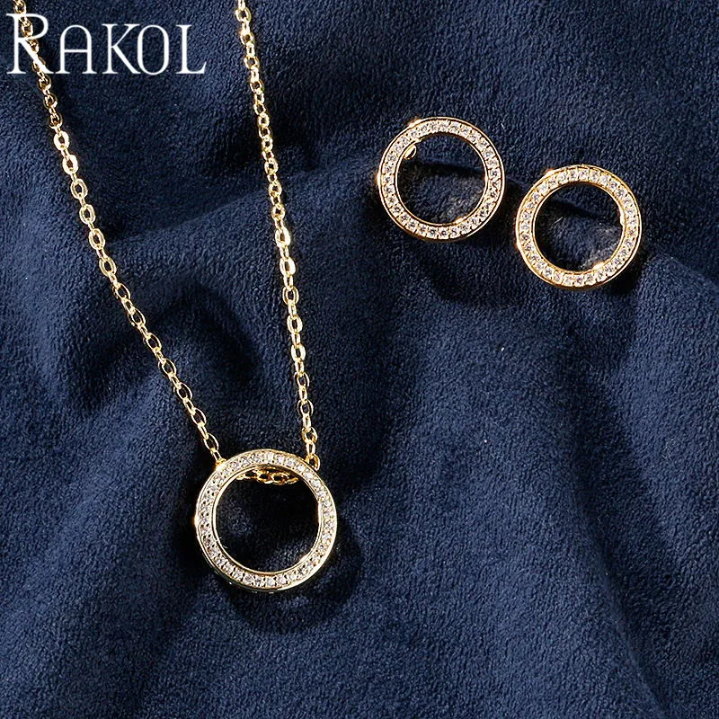 

RAKOL Fashion Classic Cubic Zirconia Necklace Pendants Earrings Jewelry Sets for Women Dress Accessories Anniversary gift RS2067