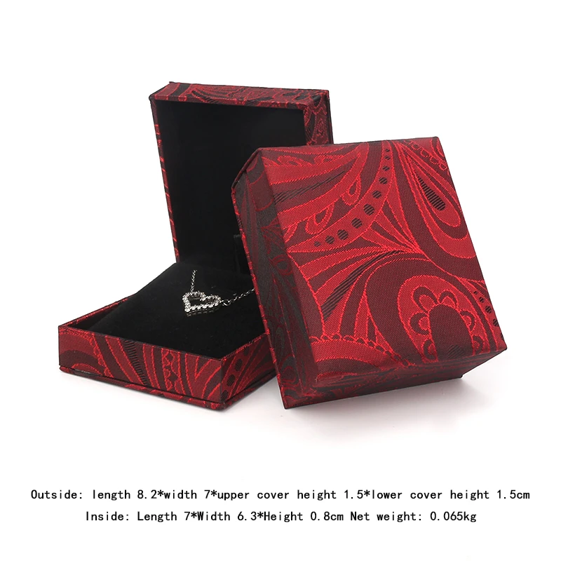 

Red Fashion Wedding Necklace Packaging Box Gold Silk Brocade Jewelry Ring Bracelet Display For Adorable Female Party Choice