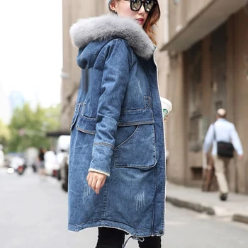 

2020 Warm Winter Long Bomber Women Spring Autumn Hooded Coat Jeans Denim Jackets Basic Ladies Windbreaker Female Large Plus Size