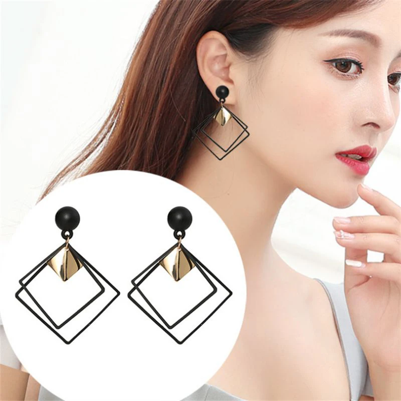 

2019 Fashion Simple Female Drop Earrings Square Frame Earring Metal Dangle Earrings Party Anniversary Friendship Gift
