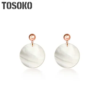 

TOSOKO Stainless Steel Stainless Steel Earrings Steel Ball Earrings Shell Fashion Earrings Accessories