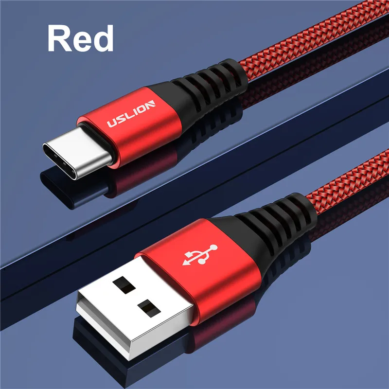 Red USLION 3A type C кабель Быстрая зарядка 3,0 Быстрая зарядка USB кабель для Xiaom Redmi Note7 мобильный кабель передачи данных телефона для samsung huawei - Цвет: Red