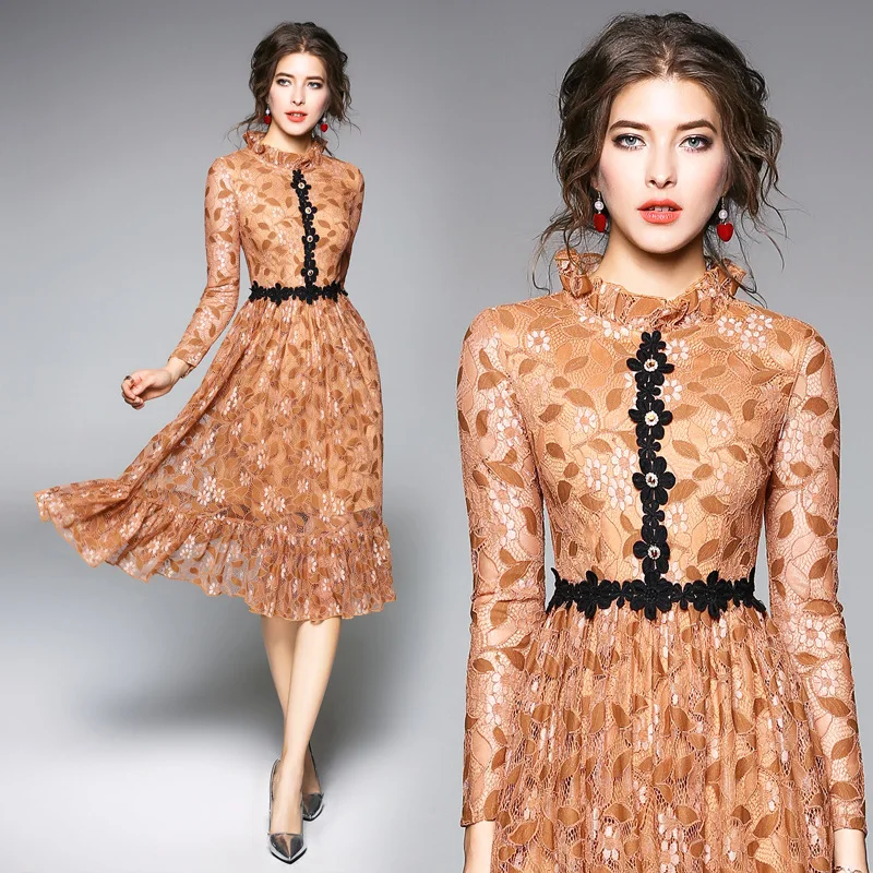 

Europe And America Origional 2018 Early Spring New Style High-End WOMEN'S Dress Waist Hugging Slim Fit-Style Base Dress Autumn A