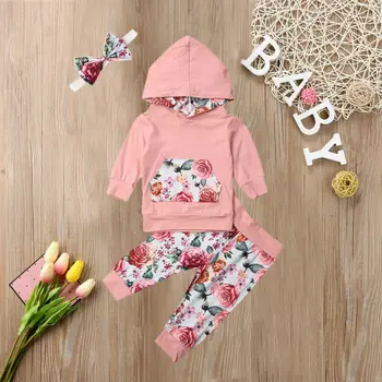 

Baby Girl Infant Clothes Floral Hooded Tops Pants Kids Outfits Sets Tracksuit