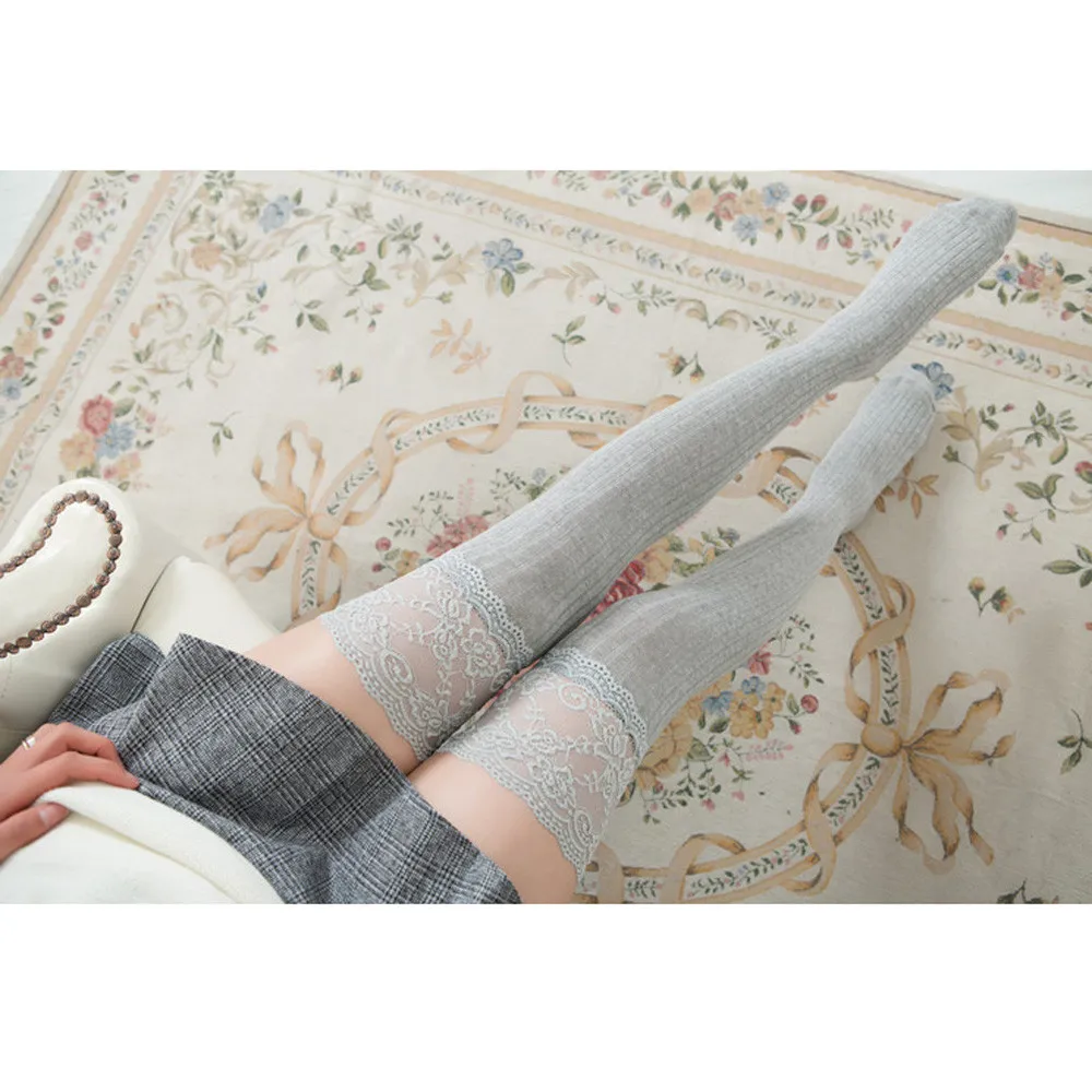 Женские кружевные зимние носки с отделкой, выше колена, длинные хлопковые теплые длинные хлопковые чулки, леггинсы, chaussette femme