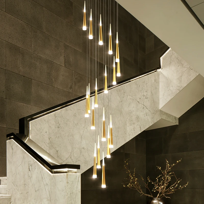 

Nordic Staircase LED Long pendant lights Iron Acrylic Living Room Simple Modern Lobby hanging fixtures lamp Villa lighting