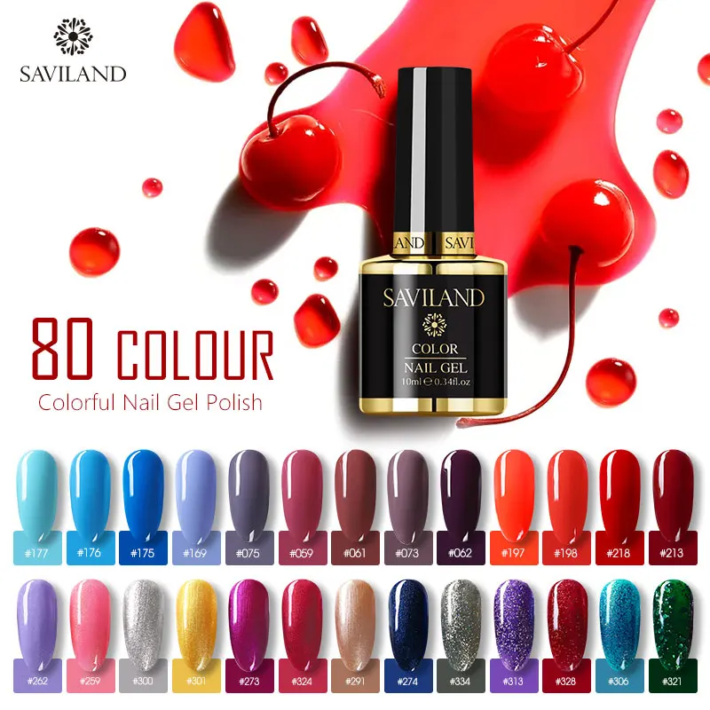 

SAVILAND 80 Colors Gel Nail Polish Hybird Semi Permanent Primer Gel Varnish Nail Art Manicure Top Base Coat UV LED Nail Art