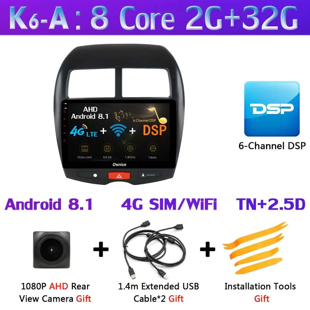 360 ° панорамный 4 × AHD DVR камера Android 9,0 8 ядерный 4G+ 64G gps Navi Радио CarPlay DSP плеер для Mitsubishi ASX 2010- стерео - Цвет: K6-A