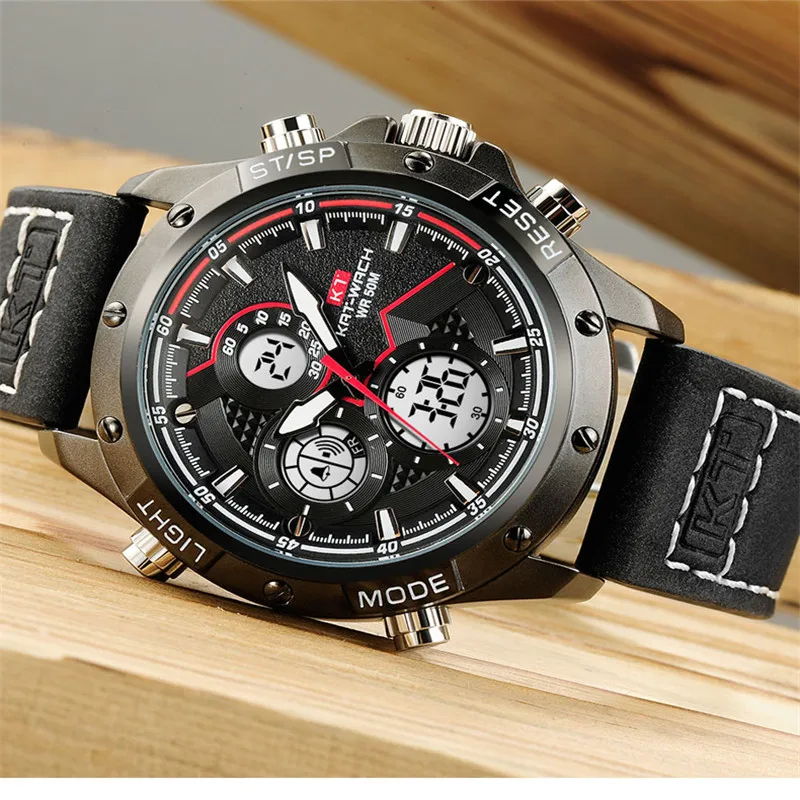 Ceny Nurkowanie 50M Sport duża tarcza skóra wodoodporny zegarek mężczyźni na zewnątrz zegarki cyfrowe LED elektroniczny wojskowy Alarm mężczyzna zegar nowy