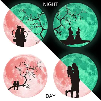 

Luminous Lovers Moon Wall Stickers Fluorescent Love Moon Art Decals For Kids Rooms Bedroom Wedding Room Living Room Home Decor