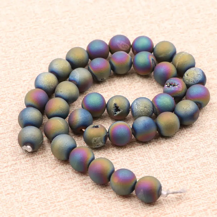 Natural Stone Geode Agates DIY Necklace Bracelet Round Polished Crystal Quartzs Loose Beads for Jewelry Making Crafts 15" A992 |