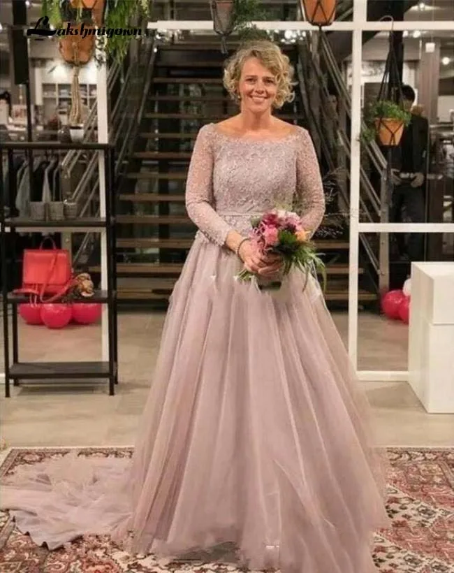 Lange Mouwen Moeder 0f De Bruid Jurken Tulle Kant Applicaties Sweep Trein Plus Size Avondjurk Bruiloft Gast Jurken Lange Mouwen Moeder 0f De Bruid Jurken Tulle Kant Applicaties Sweep Trein Plus Size Avondjurk Bruiloft Gast Jurken