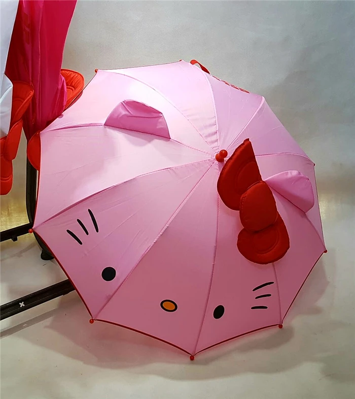 Hello kitty, Длинные ручки, зонтики с бантиком, 10 костей, анти-защемление рук, мультяшный Кот, солнечный и дождливый зонтик для малышей