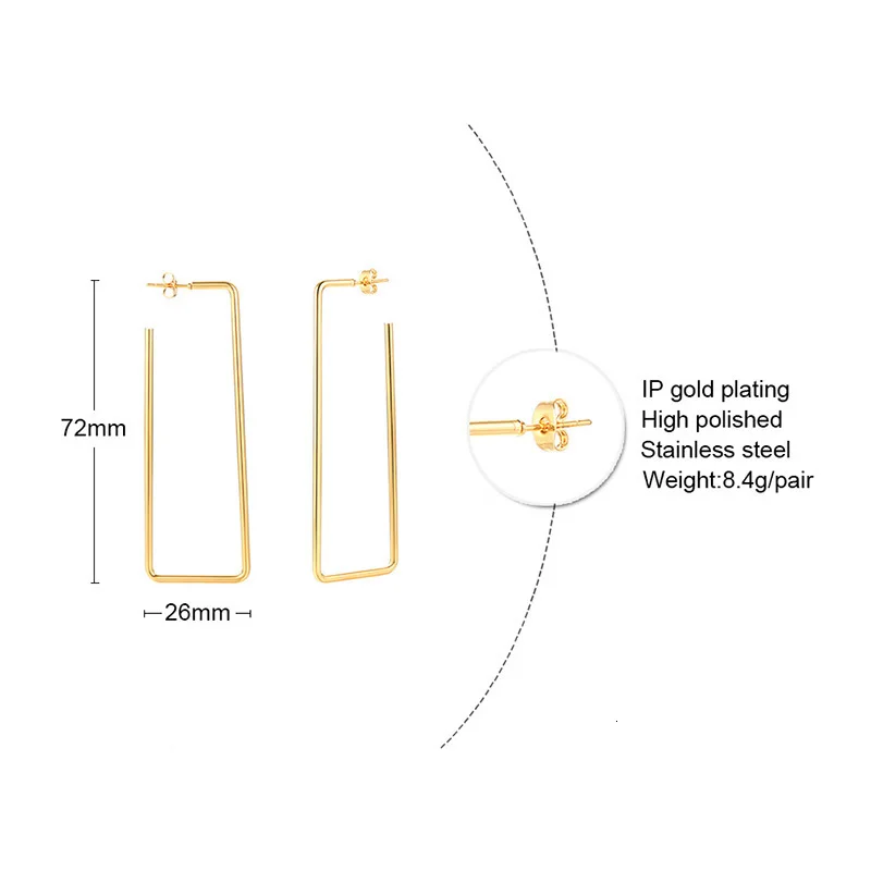 Очаровательные золотые квадратные серьги-кольца из нержавеющей стали, большие серьги-кольца Bohe, Четырехсторонние серьги